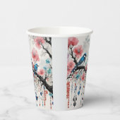 Blauwe vogels op Cherry Blossom Branches Papieren Bekers (Links)