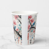 Blauwe vogels op Cherry Blossom Branches Papieren Bekers (Rechts)