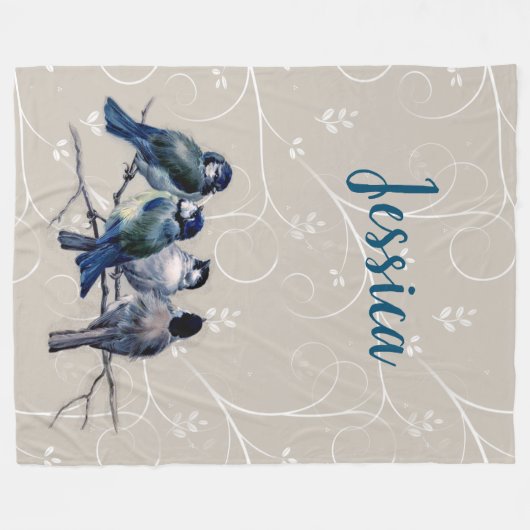 Blauwe vogels op een bijkantoor fleece deken (Voorkant (Horizontaal))