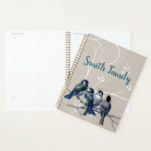 Blauwe vogels op een bijkantoor planner (Display)