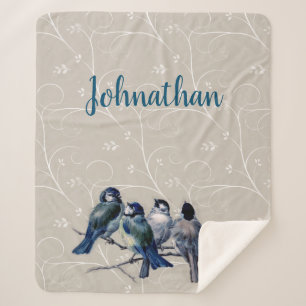 Blauwe vogels op een bijkantoor sherpa deken