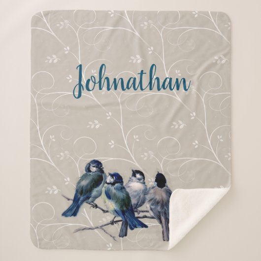 Blauwe vogels op een bijkantoor sherpa deken (Voorkant)