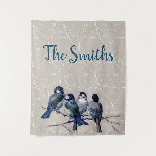 Blauwe vogels op een bijkantoor wandkleed (Voorkant)