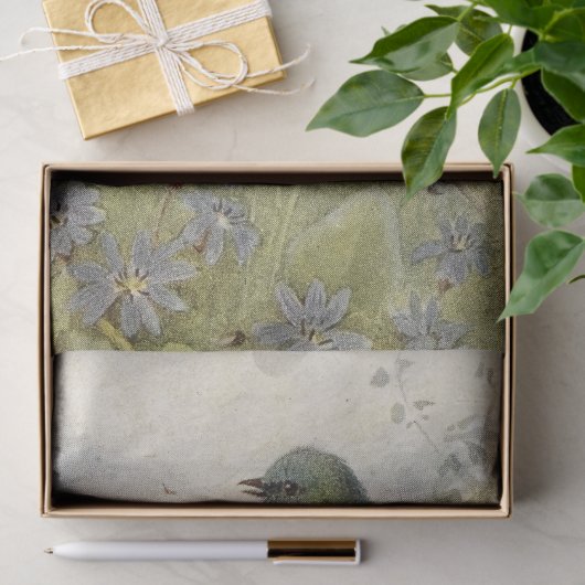 blauwe vogels op een Branch Greenery Tissuepapier (Geschenk)