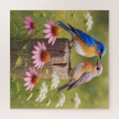 Blauwe vogels op een hekpaal legpuzzel (Horizontaal)