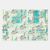  blauwe vogels op ephemera inpakpapier vel (Voorkant)