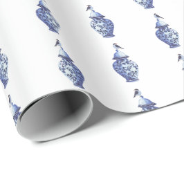 Blauwe vogels op gemberpotten inpakpapier