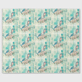  blauwe vogels op het Franse ephemera Cadeaupapier (Vlak)