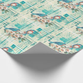  blauwe vogels op het Franse ephemera Cadeaupapier (Hoek)