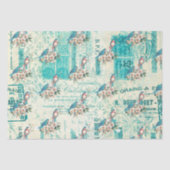  blauwe vogels op het Franse ephemera Tissuepapier (Voorkant)