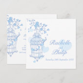 Blauwe vogels, open kooi-vierkant huwelijksuitnodi kaart (Voorkant / Achterkant)