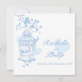 Blauwe vogels, open kooi-vierkant huwelijksuitnodi kaart