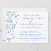 blauwe vogels open uitnodiging voor bruiloft (Achterkant)