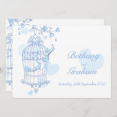 blauwe vogels open uitnodiging voor bruiloft (Voorkant / Achterkant)