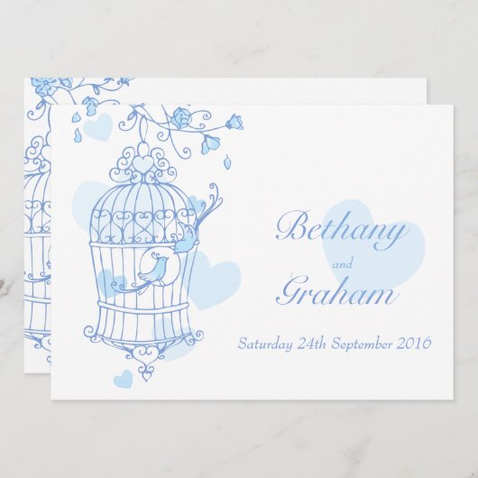 blauwe vogels open uitnodiging voor bruiloft (Voorkant / Achterkant)