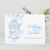 blauwe vogels open uitnodiging voor bruiloft (Staand voorkant)