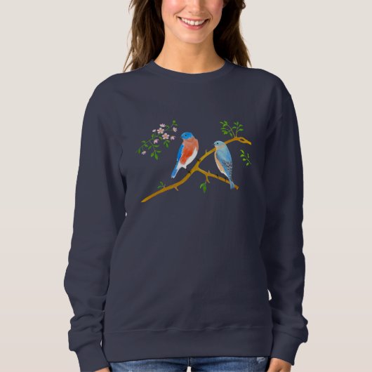 Blauwe Vogels Paar Donkerblauwe Sweatshirt (Voorkant)