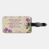  blauwe vogels, paarse bloemen, beige muziek bagagelabel (Achterkant horizontaal)