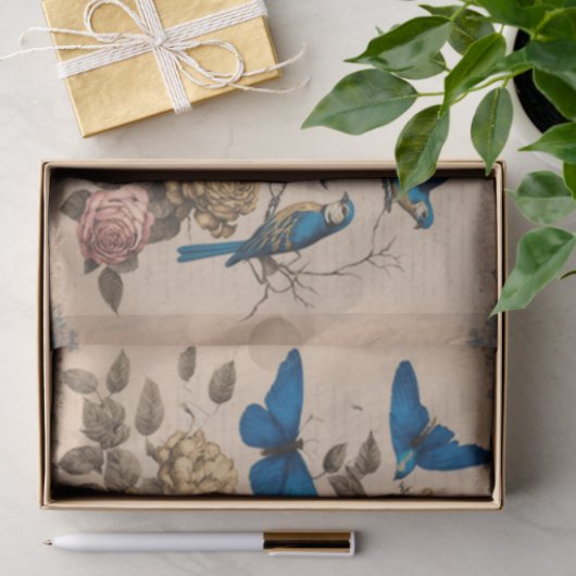 Blauwe vogels Paradise Birdcage butterflies ontkop Tissuepapier (Geschenk)