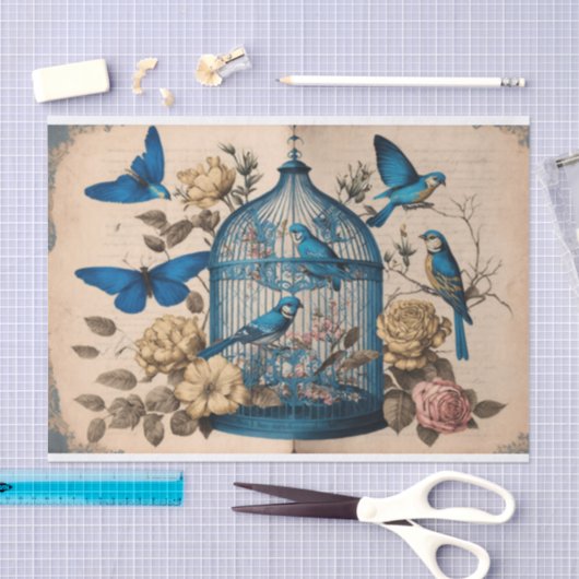 Blauwe vogels Paradise Birdcage butterflies ontkop Tissuepapier (Craft)