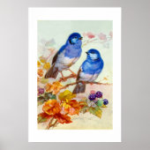 Blauwe vogels poster (Voorkant)