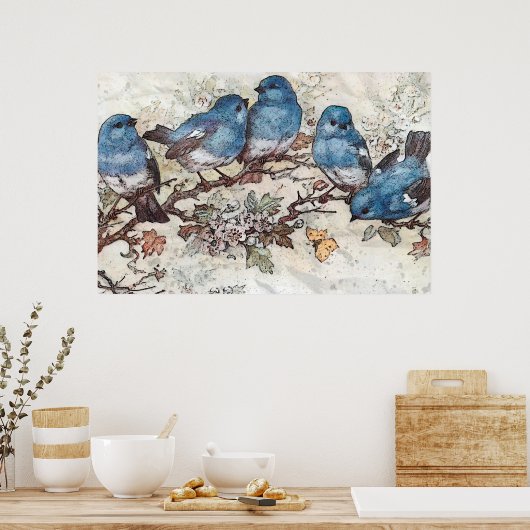 Blauwe vogels poster (Keuken)
