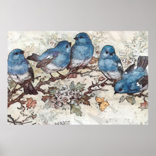 Blauwe vogels poster