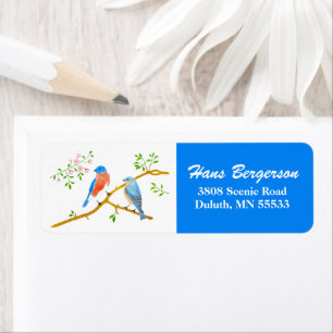 Blauwe Vogels Retouradreslabels Etiket