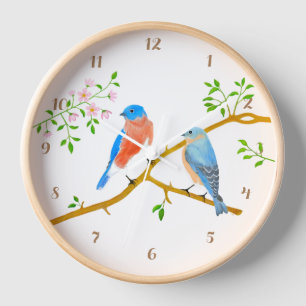 Blauwe Vogels Ronde Acryl Wandklok met cijfers