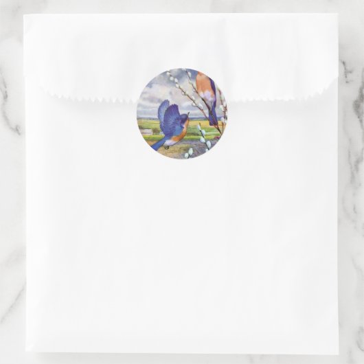 Blauwe vogels ronde sticker (Tas)