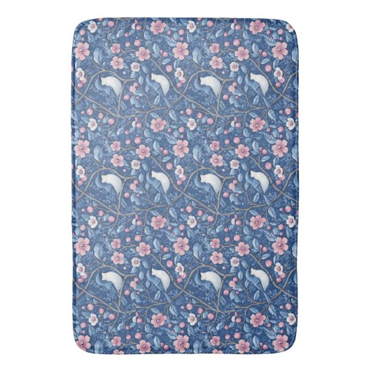 Blauwe Vogels Roze Rozen Elegant Badmat (Voorkant Verticaal)