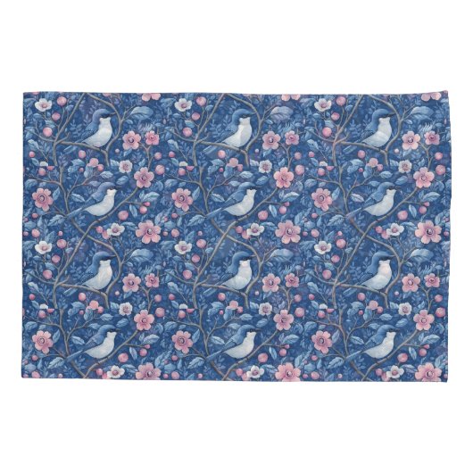  Blauwe Vogels Roze Rozen Elegant Kussensloop (Achterkant-Links)