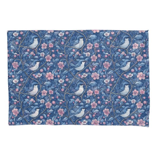  Blauwe Vogels Roze Rozen Elegant Kussensloop (Voorkant-Links)