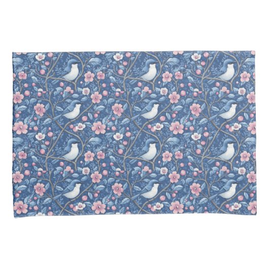  Blauwe Vogels Roze Rozen Elegant Kussensloop (Voorkant-Rechts)