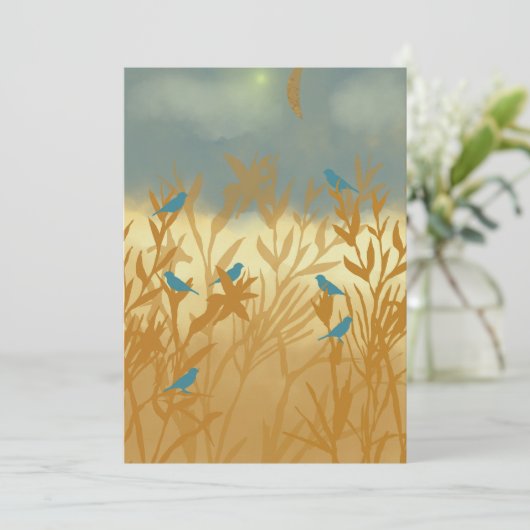 Blauwe vogels save the date (Staand voorkant)