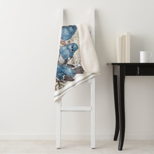  blauwe vogels sherpa deken (In situ)