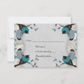 blauwe vogels Silver Rsvp met envelop (Voorkant)