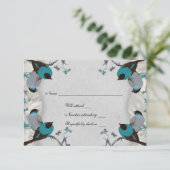  blauwe vogels Silver Rsvp met envelop (Staand voorkant)