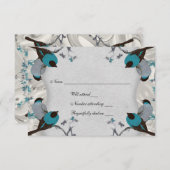  blauwe vogels Silver Rsvp met envelop (Voorkant / Achterkant)