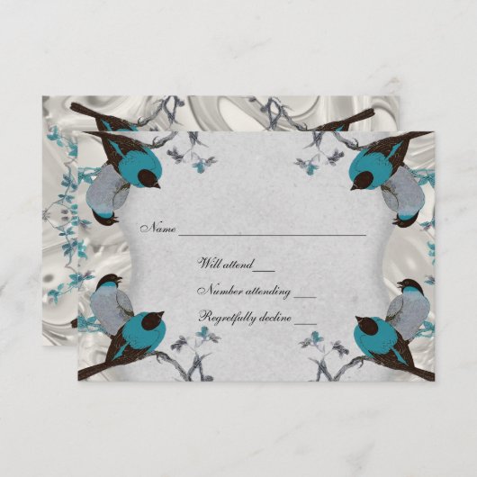 blauwe vogels Silver Rsvp met envelop (Voorkant / Achterkant)