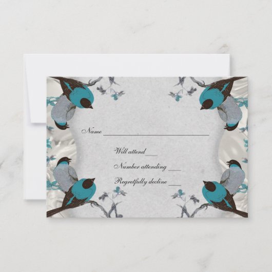 blauwe vogels Silver Rsvp met envelop Kaartje (Voorkant)