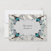 blauwe vogels Silver Rsvp met envelop Kaartje (Achterkant)