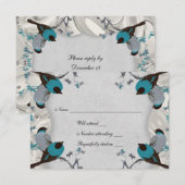 blauwe vogels Silver Rsvp met envelop Kaartje (Voorkant / Achterkant)