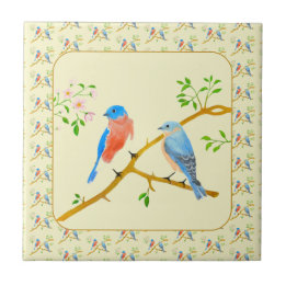 Blauwe Vogels Tegeltje Keramiek Tegel