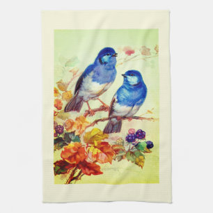 Blauwe vogels theedoek