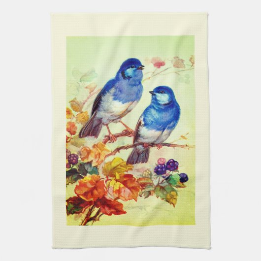 Blauwe vogels theedoek (Verticaal)