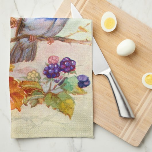 Blauwe vogels theedoek (Quarter Fold)