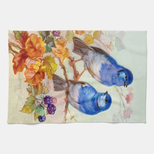 Blauwe vogels theedoek (Horizontaal)