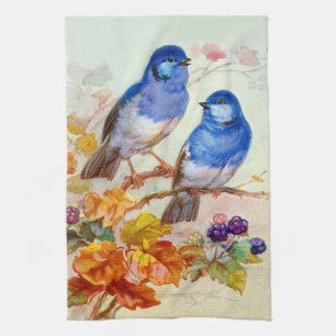 Blauwe vogels theedoek