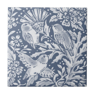 Blauwe vogels Thistle Flower Woodland Facets R Tegeltje